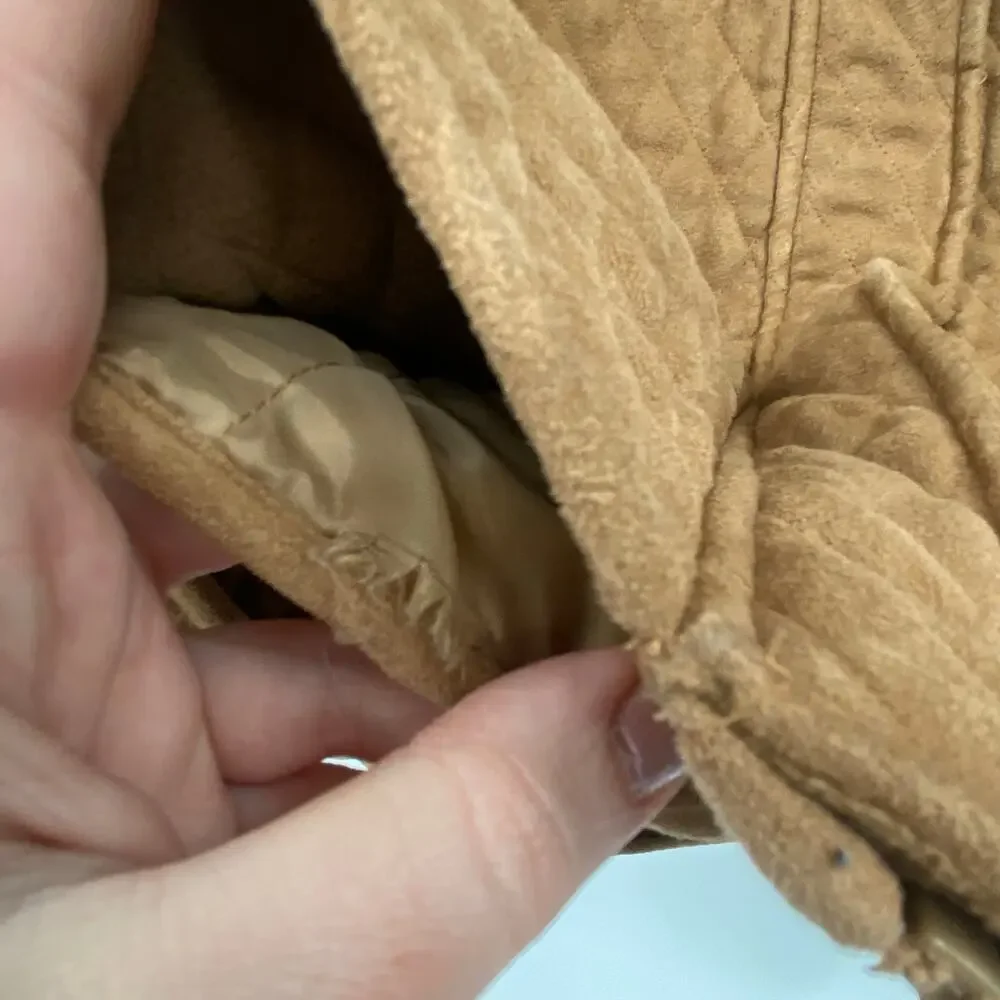 Fu Da New York Faux Suede Camel Brown Quilted Jacket Women's Size Large